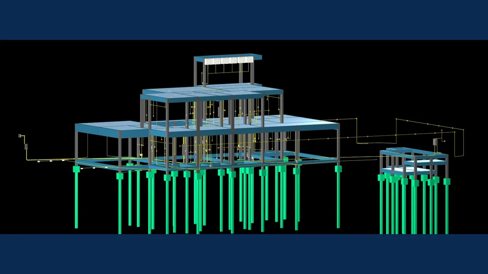 Modelo 3D da estrutura com a rede elétrica sobreposta